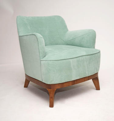 Sillón de diseño madera tapizado verde agua