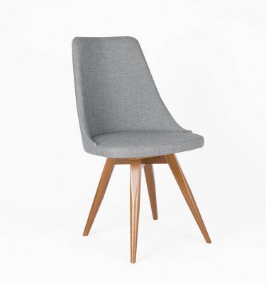 silla en madera tapizada en lino gris oscuro