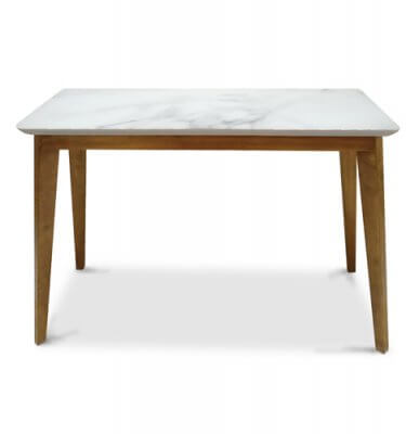 Mesa de arrime en madera de Guindo con tapa en madera laqueada con vidrio simil Carrara.