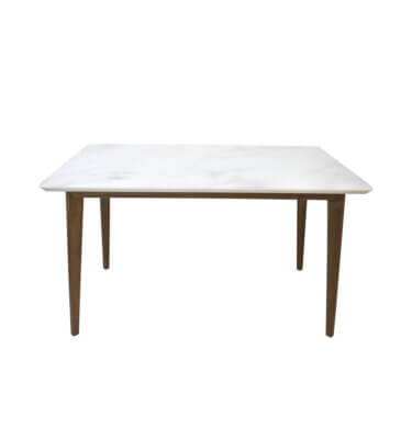 Mesa con tapa vidrio simil mármol Carrara