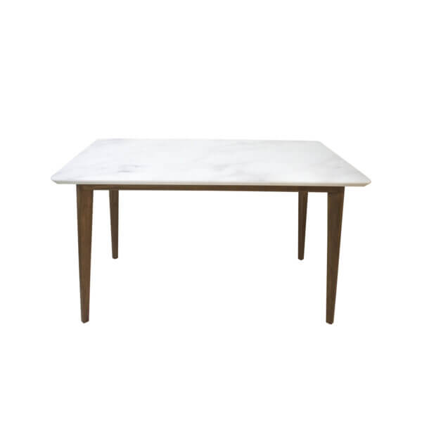 Mesa con tapa vidrio simil mármol Carrara