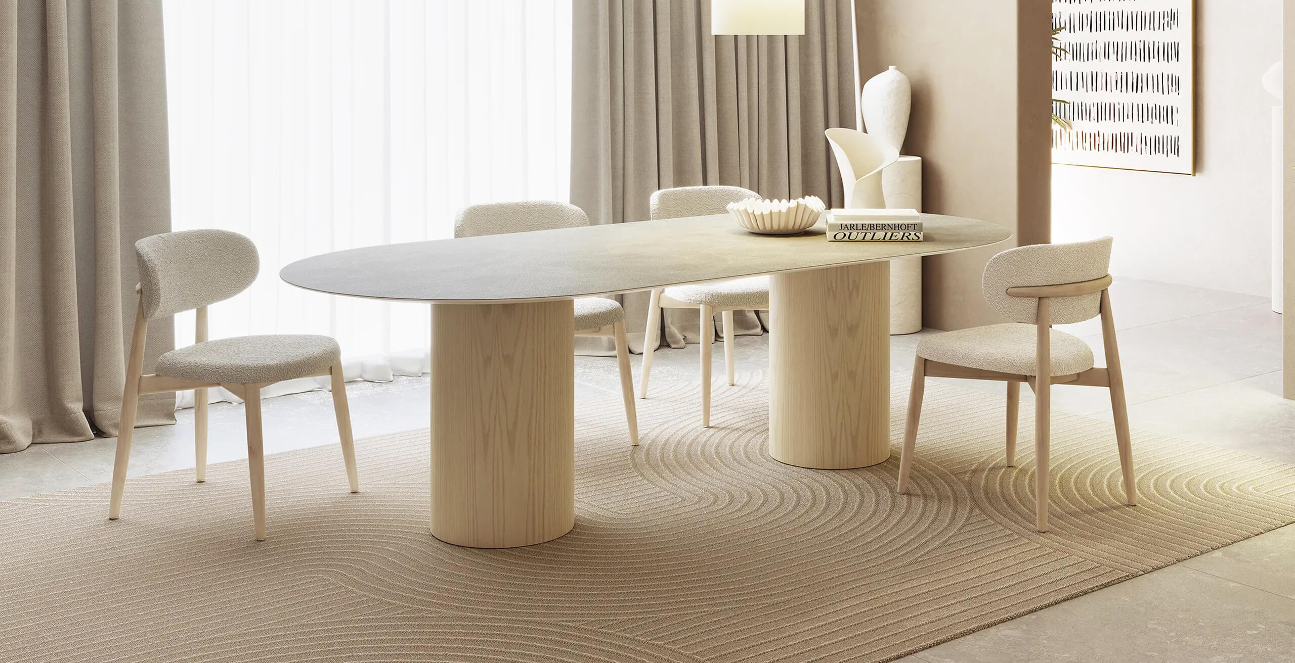 Mesa de comedor Oval tapa color seppia