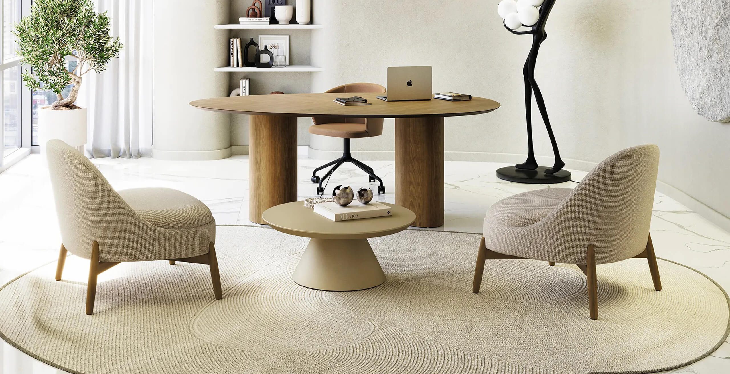 Mesa de comedor Oval tapa color seppia