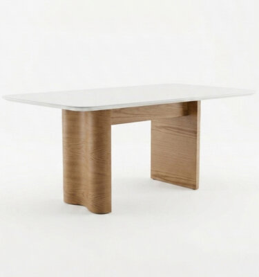 Mesa Onda Laca y vidrio blanco