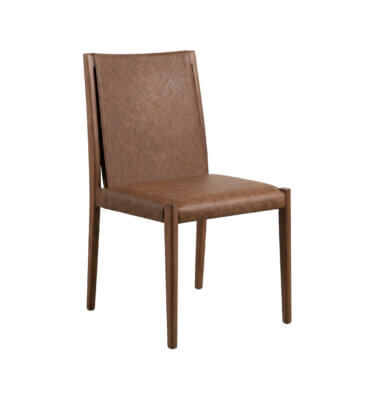 Silla de diseño tapizada en ecocuero. Estructura en madera de Jequitibá.